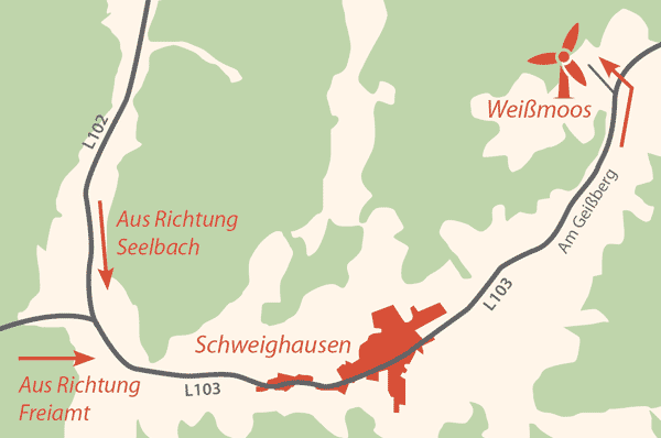Der Weg zum Weißmoos ist am Tag der Einweihung durch Schweighausen beschildert. Ausreichend Parkplätze stehen auf dem Festgelände zur Verfügung.