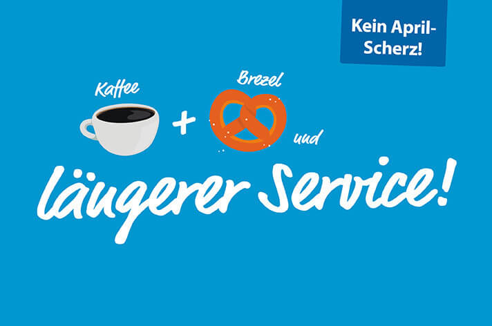 Schriftzug: Kaffee + Brezel und längerer Service.