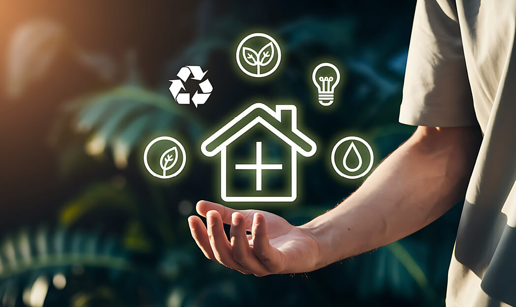 Geöffnete Hand mit schwebenden Icons darüber width=